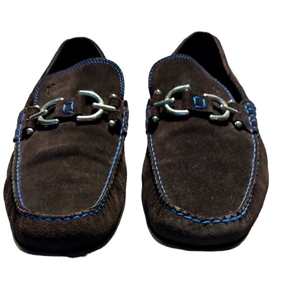 Donald J Pliner Dacio Rich Brown Suede Slip-on Loafers w/Blue Stitching Size 11M - Picture 2 of 8